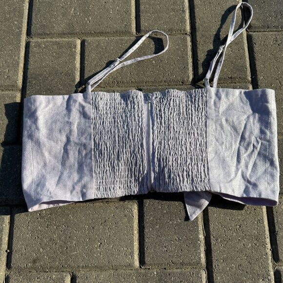 Jason WU crop Top Womens Lavender Purple Linen Tie Front Smocked Back NWOT LARGE - Picture 4 of 9